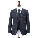 Dark Blue Windowpane Tweed 3 Piece Suit - Yoosuitan