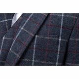 Dark Blue Windowpane Tweed 3 Piece Suit - Yoosuitan