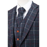 Dark Blue Windowpane Tweed 3 Piece Suit - Yoosuitan