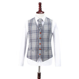 Light Grey Plaid Overcheck Tweed 3 Piece Suit - Yoosuitan