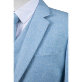 Light Blue Flannel Tweed 3 Piece Suit - Yoosuitan