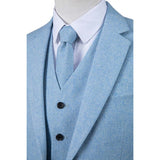 Light Blue Flannel Tweed 3 Piece Suit - Yoosuitan