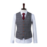 Grey Plaid Tweed 3 Piece Suit - Yoosuitan