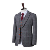 Grey Plaid Tweed 3 Piece Suit - Yoosuitan