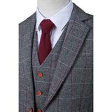 Grey Plaid Tweed 3 Piece Suit - Yoosuitan