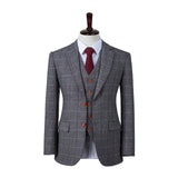 Grey Plaid Tweed 3 Piece Suit - Yoosuitan