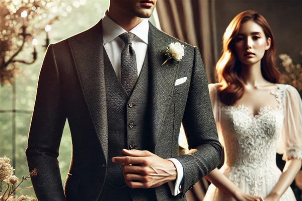 The elegance of a charcoal grey worsted wool suit for a wedding