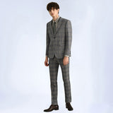 GREY WINDOWPANE TWEED 3 PIECE SUIT - Yoosuitan