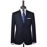 Dark Navy Worsted Wool 2 Piece Suit Jacket and Pants - Yoosuitan