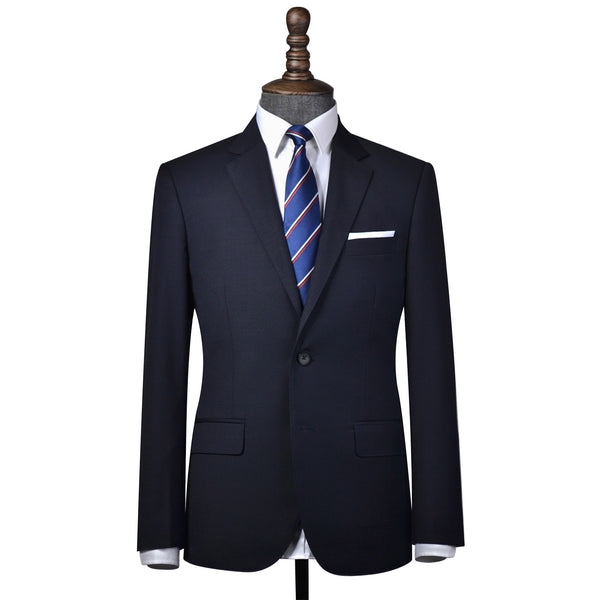 Dark Navy Worsted Wool 2 Piece Suit Jacket and Pants - Yoosuitan