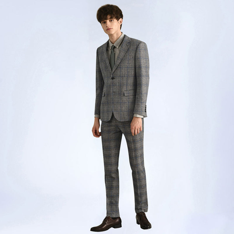 GREY WINDOWPANE TWEED 3 PIECE SUIT - Yoosuitan