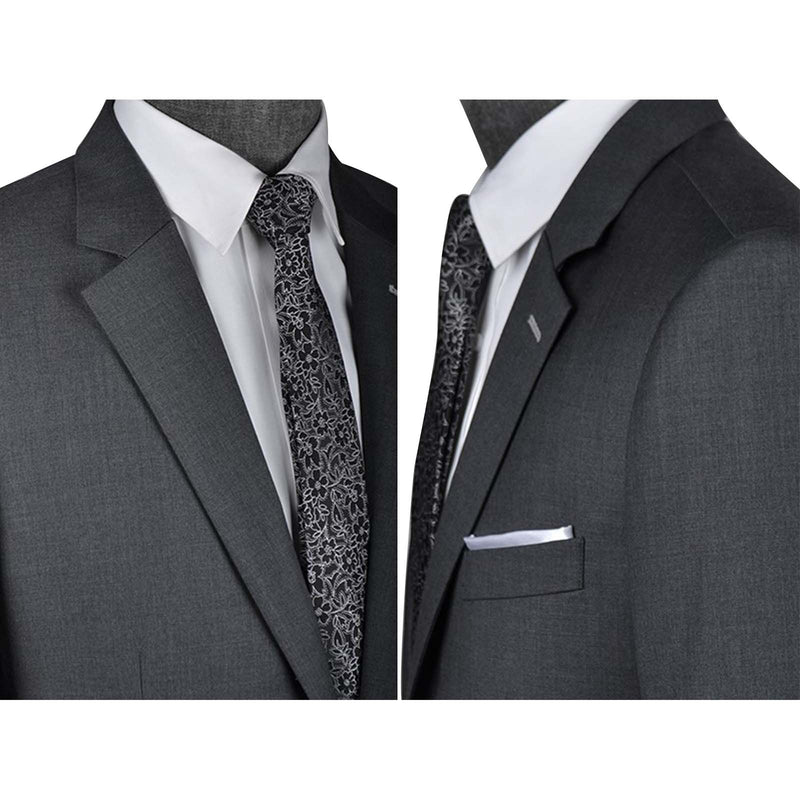 Grey Worsted Wool 2 Piece Suit Jacket and Pants - Yoosuitan