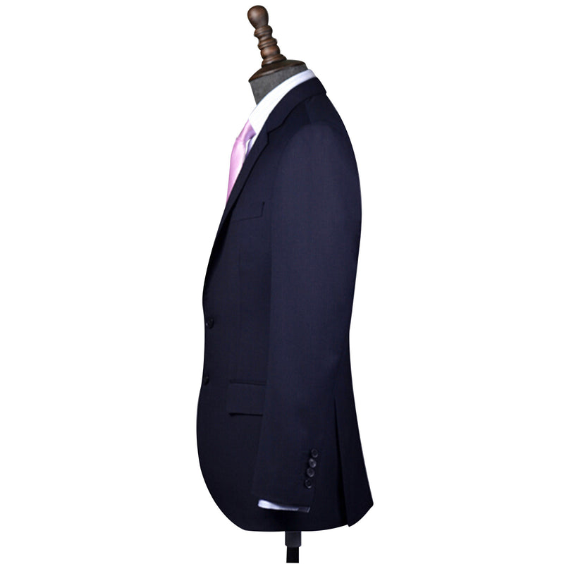 Dark Navy Herringbone Worsted Wool 2 Piece Suit Jacket and Pants - Yoosuitan