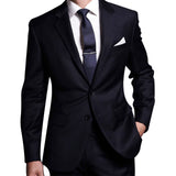 Dark Navy Worsted Wool 2 Piece Suit Jacket and Pants - Yoosuitan