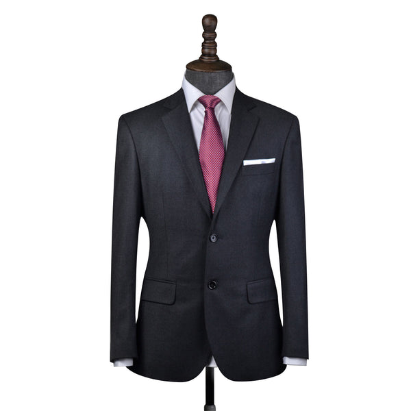 Charcoal Worsted Wool Flannel 2 Piece Suit Jacket and Pants - Yoosuitan