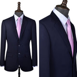 Dark Navy Herringbone Worsted Wool 2 Piece Suit Jacket and Pants - Yoosuitan