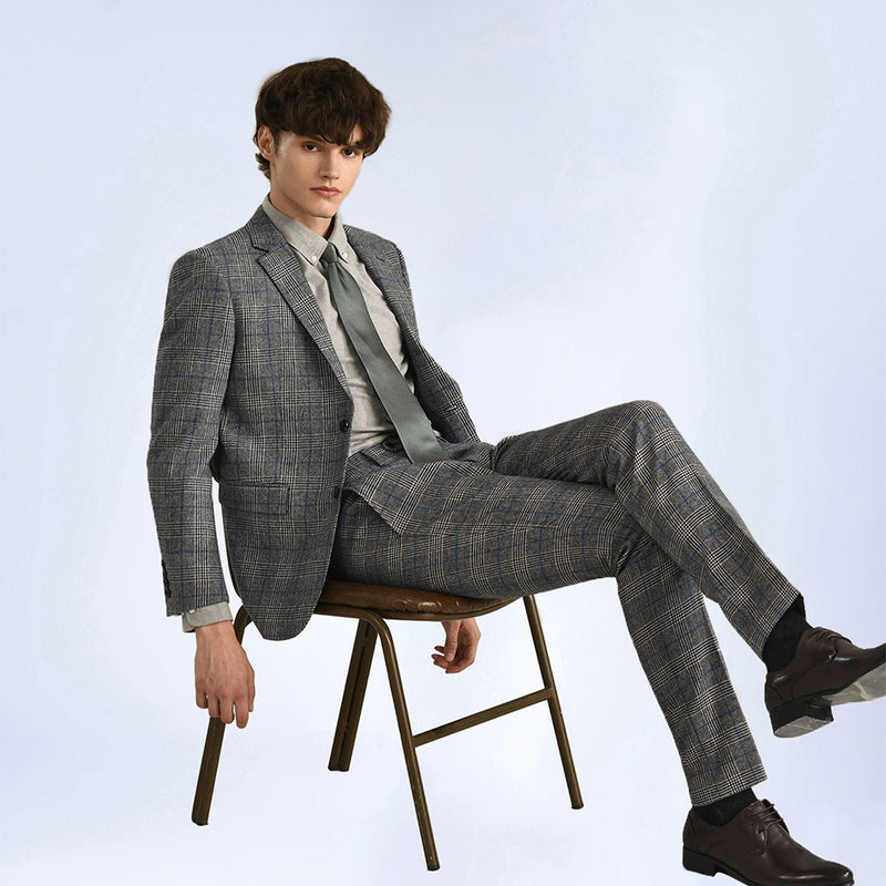 GREY WINDOWPANE TWEED 3 PIECE SUIT - Yoosuitan