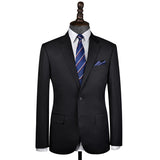 Black Worsted Wool 2 Piece Suit Jacket and Pants - Yoosuitan