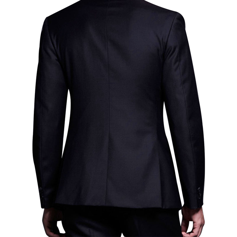 Dark Navy Worsted Wool 2 Piece Suit Jacket and Pants - Yoosuitan