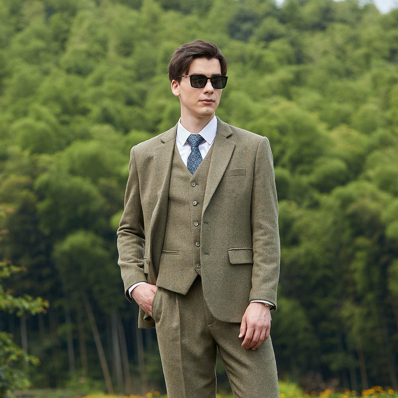 Light Green Herringbone Tweed 3 Piece Suit