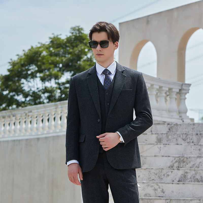 Charcoal Black Tweed 3 Piece Suit