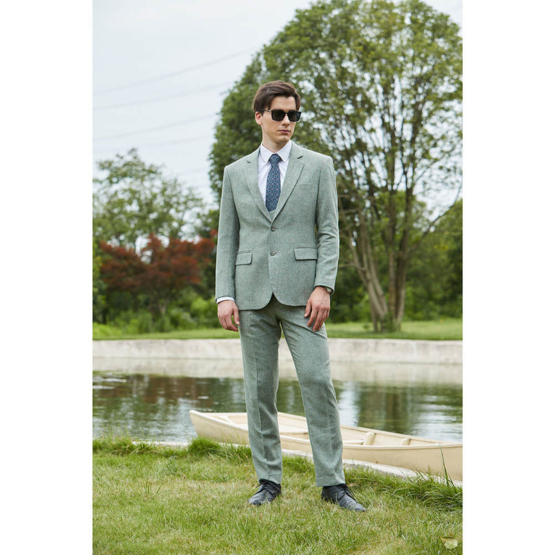 Mint Green Herringbone Tweed 3 Piece Suit