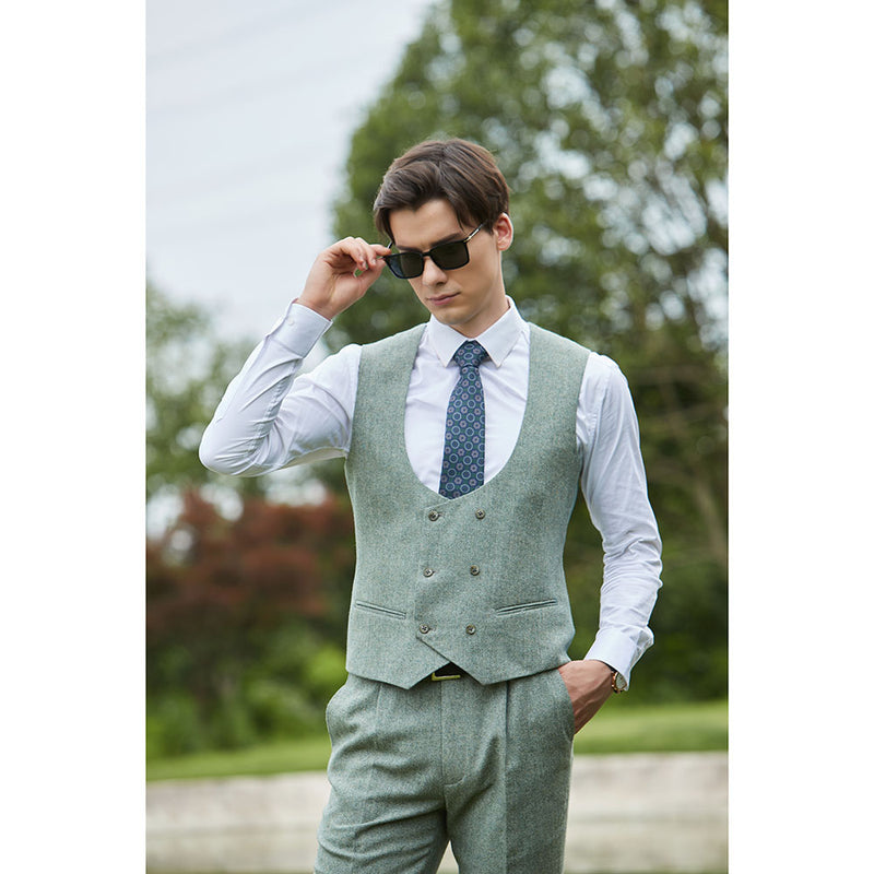 Mint Green Herringbone Tweed 3 Piece Suit