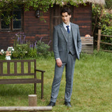 Blue Grey Line Herringbone Twill Tweed 3 Piece Suit