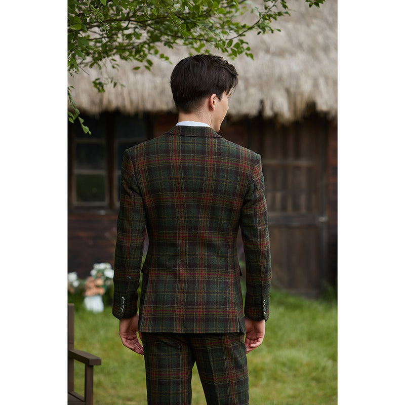 Green Red Windowpane Twill Tweed 3 Piece Suit