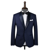 Navy Blue Worsted Wool 2 Piece Tuxedo Blue Shawl Lapel Jacket and Pants - Yoosuitan