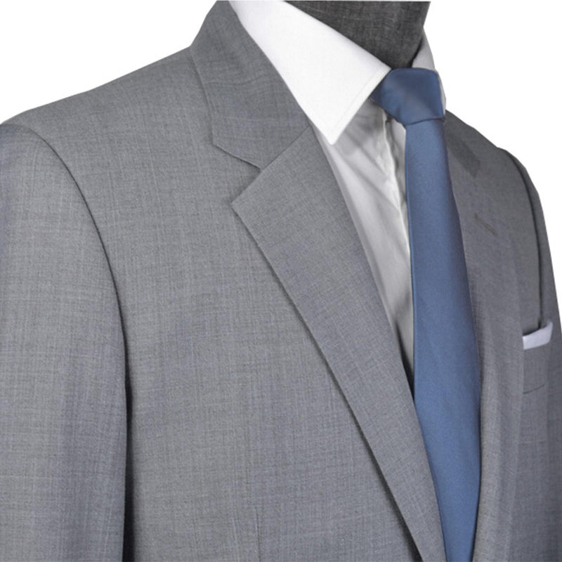 Light Grey Worsted Wool 2 Piece Suit Jacket and Pants - Yoosuitan