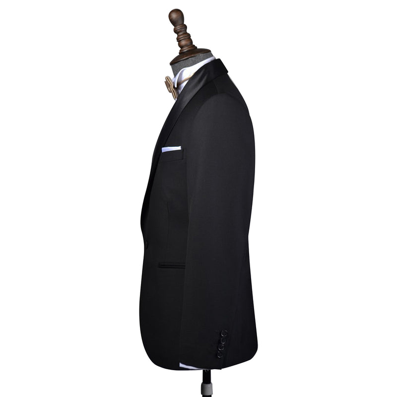 Black Worsted Wool 2 Piece Tuxedo Shawl Lapel Jacket and Pants - Yoosuitan