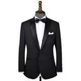 Black Worsted Wool 2 Piece Tuxedo Peak Lapel Jacket and Pants - Yoosuitan