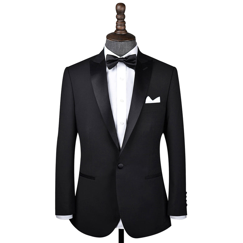 Black Worsted Wool 2 Piece Tuxedo Peak Lapel Jacket and Pants - Yoosuitan