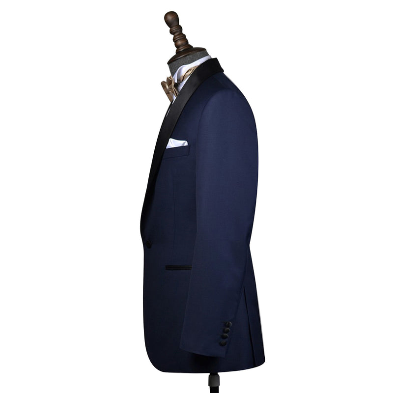 Navy Blue Worsted Wool 2 Piece Tuxedo Shawl Lapel Jacket and Pants - Yoosuitan