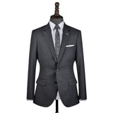 Grey Worsted Wool 2 Piece Suit Jacket and Pants - Yoosuitan