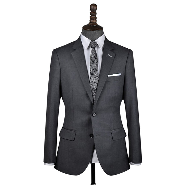 Grey Worsted Wool 2 Piece Suit Jacket and Pants - Yoosuitan