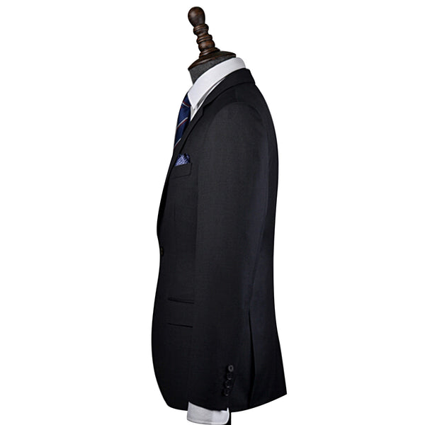Black Worsted Wool 2 Piece Suit Jacket and Pants - Yoosuitan