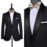 Black Worsted Wool 2 Piece Tuxedo Shawl Lapel Jacket and Pants - Yoosuitan