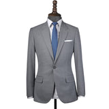 Light Grey Worsted Wool 2 Piece Suit Jacket and Pants - Yoosuitan