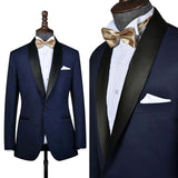 Navy Blue Worsted Wool 2 Piece Tuxedo Shawl Lapel Jacket and Pants - Yoosuitan