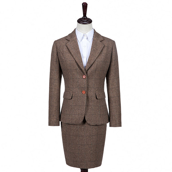 Brown Estate Herringbone Tweed 3 Piece Women Suit