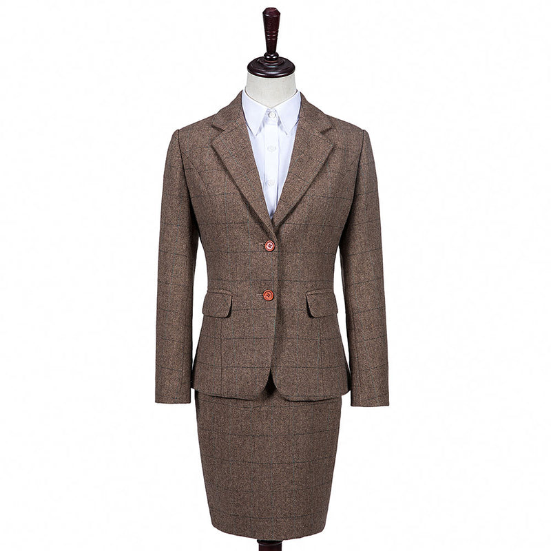 Brown Estate Herringbone Tweed 3 Piece Women Suit