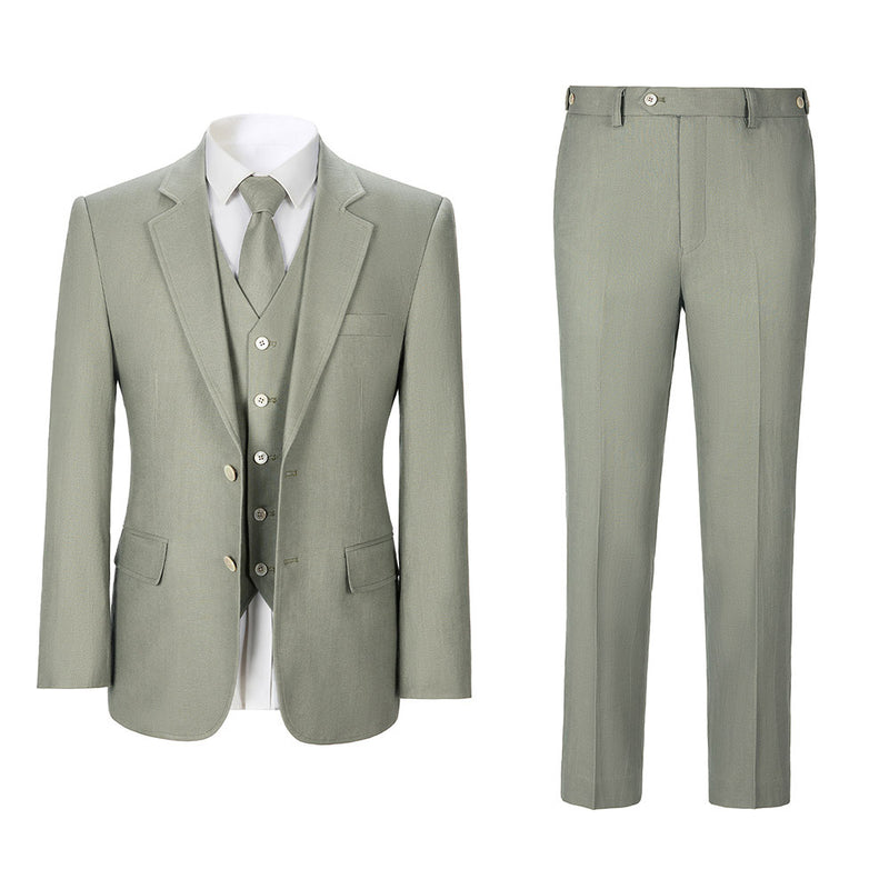 Men Mint Green Herringbone Linen 3 pcs Suit Slim Fit Beach Wedding Tuxedo