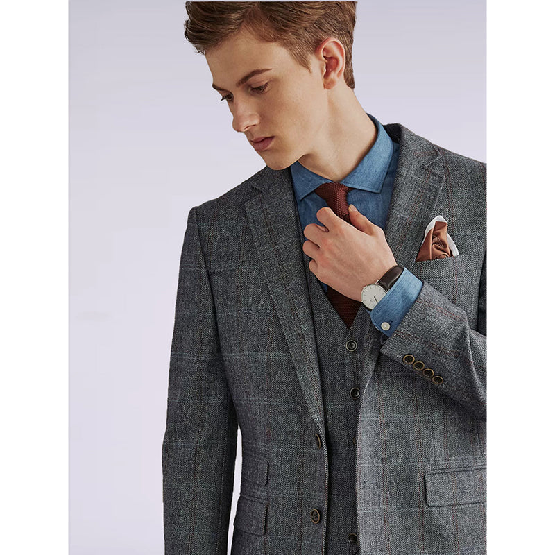 GREY ESTATE HERRINGBONE PLAIN TWEED 3 PIECE SUIT - Yoosuitan