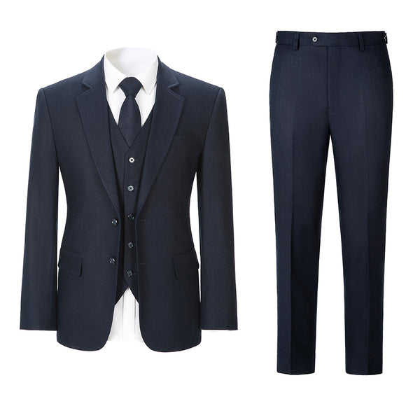 Men Navy Herringbone Linen 3 pcs Suit Slim Fit Beach Wedding Tuxedo