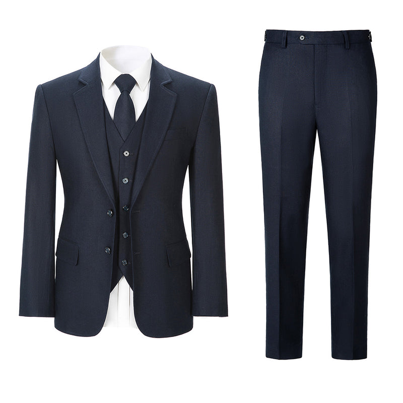 Men Navy Herringbone Linen 3 pcs Suit Slim Fit Beach Wedding Tuxedo