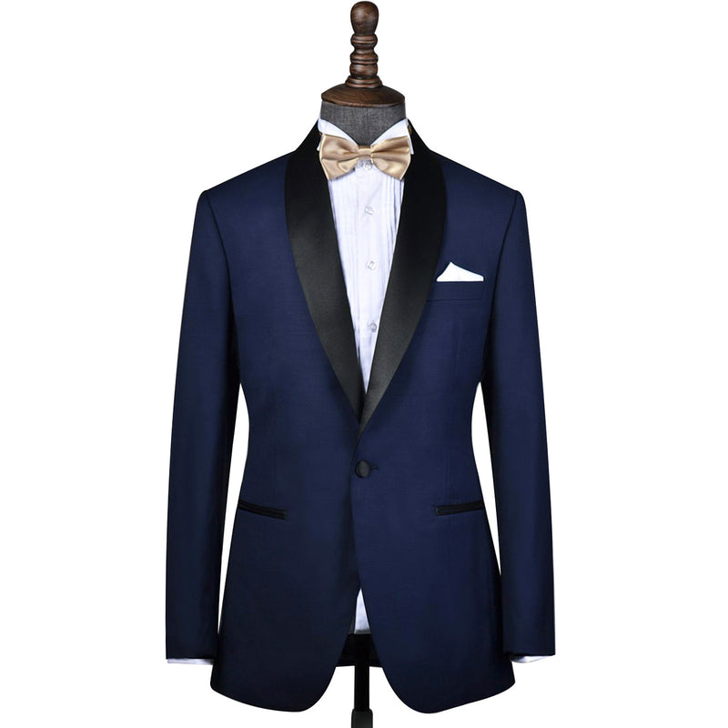 Navy Blue Worsted Wool 2 Piece Tuxedo Shawl Lapel Jacket and Pants - Yoosuitan