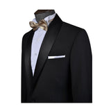 Black Worsted Wool 2 Piece Tuxedo Shawl Lapel Jacket and Pants - Yoosuitan