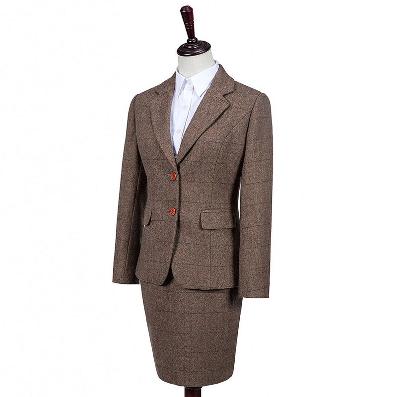Brown Estate Herringbone Tweed 3 Piece Women Suit